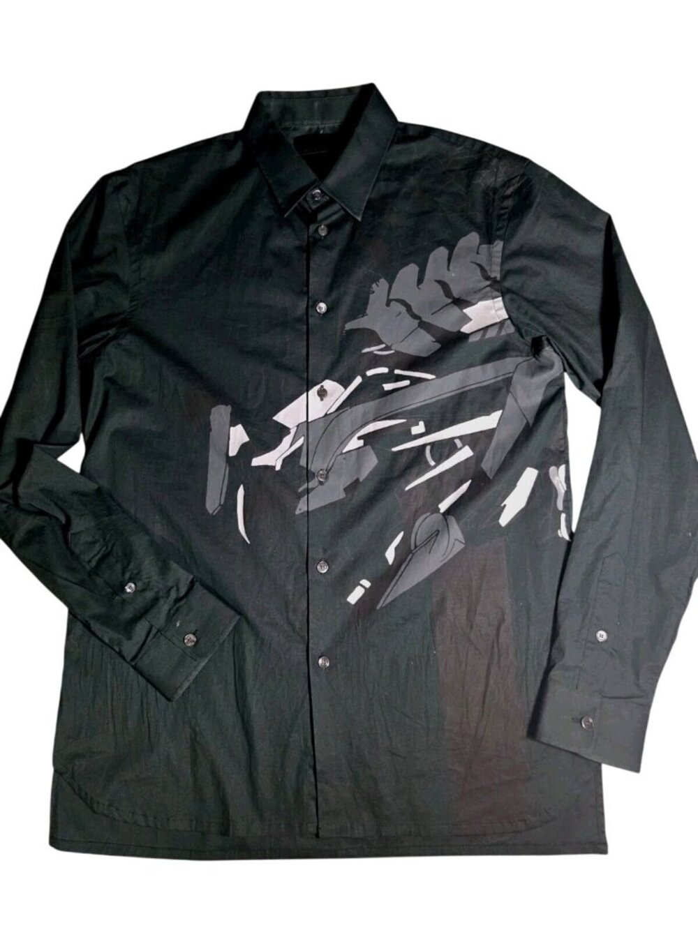 VTG Diesel "Black Gold" Abstract Print Designer Button Up Grey Black Sz 48/M Y2K